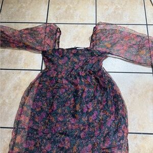 Pink Lily Sheer Floral Dress with Long Sleeves